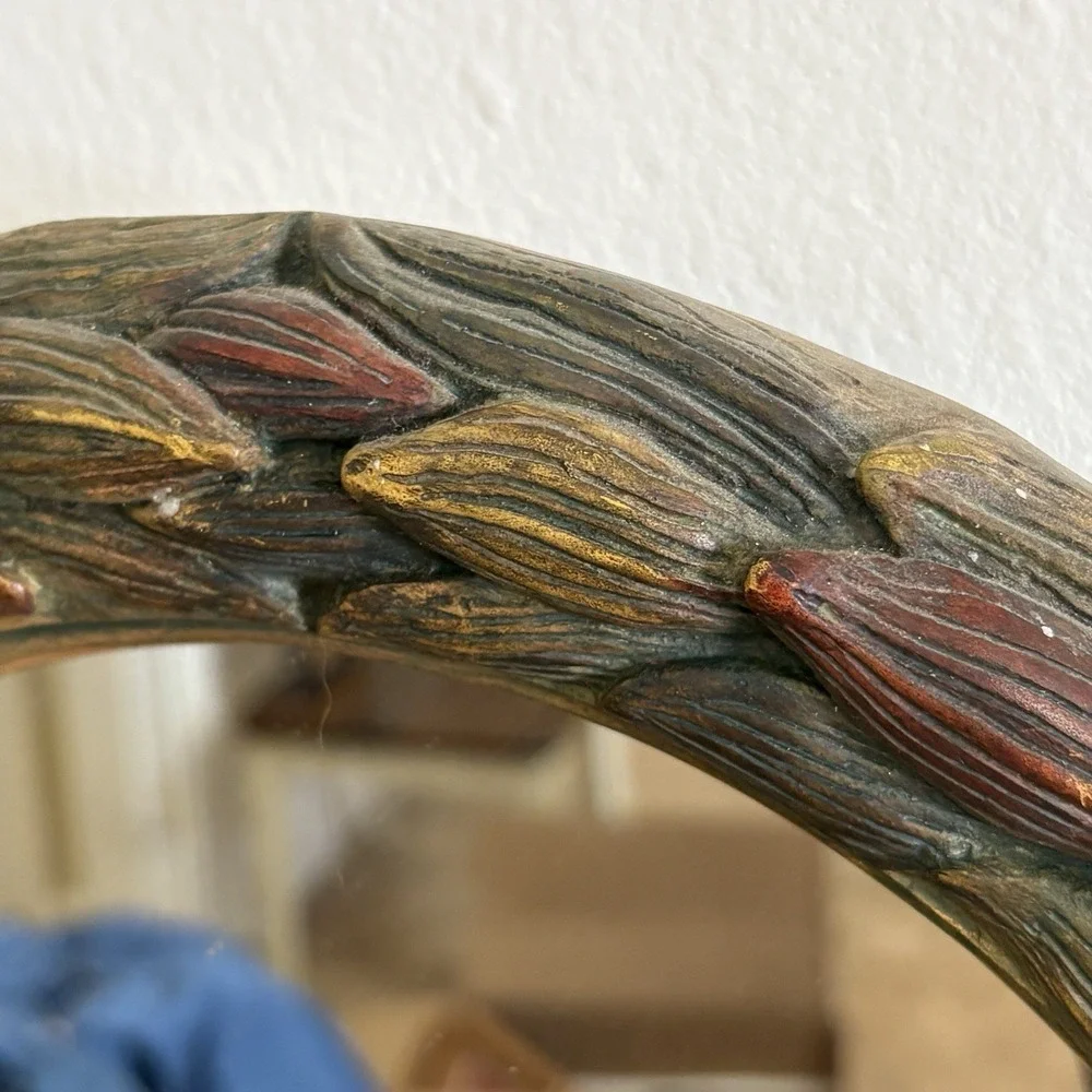 Vtg Carved Laurel Leaf Mirror Round 12